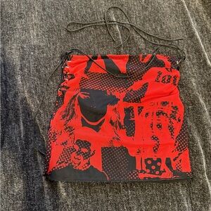 Edikted Red and Black Graphic Mini Skirt